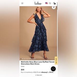 Lulus Molinetto Navy Blue Lace Ruffled Tiered Sleeveless  Maxi Dress Size Medium